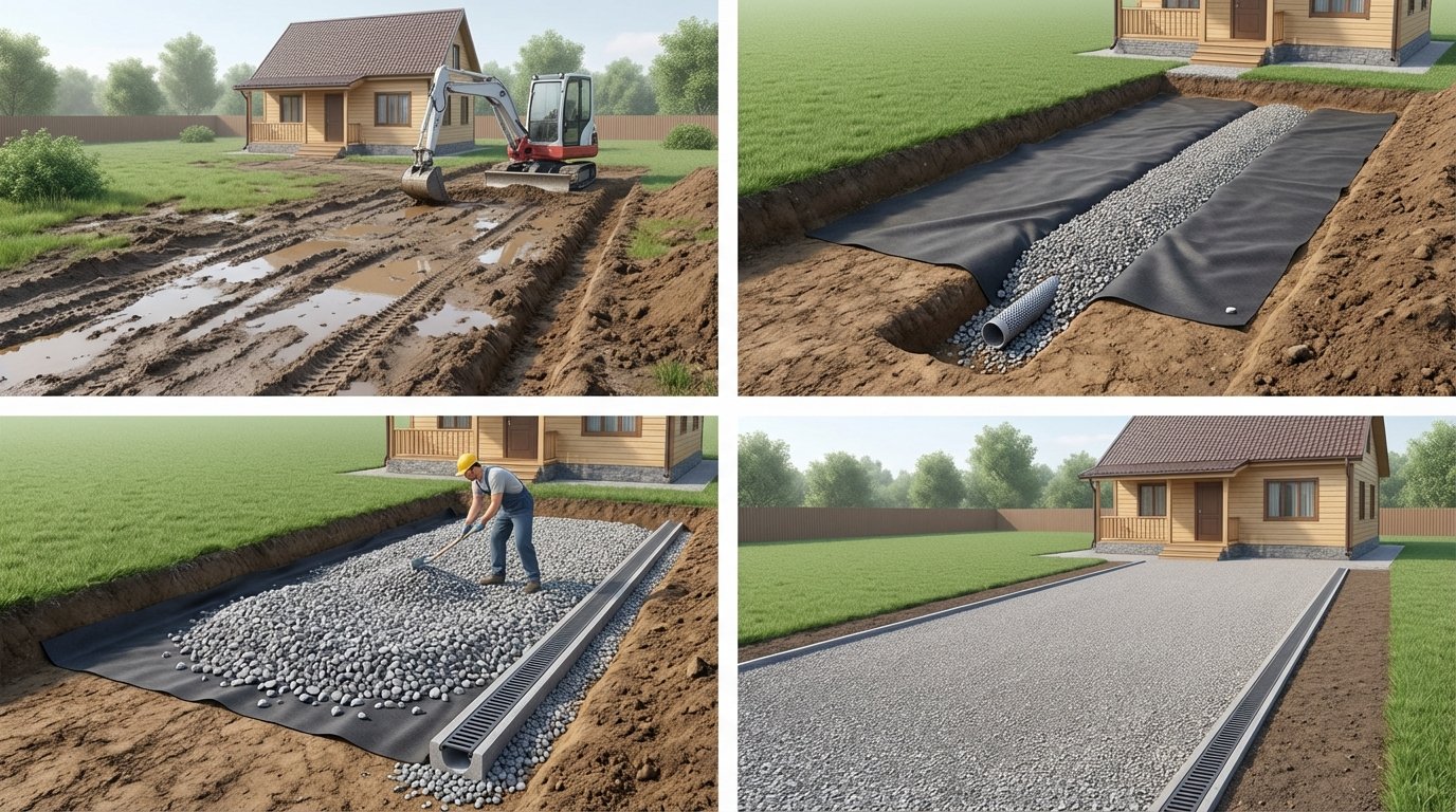 Під'їзд до дачі відсівом і щебенем як зробити водовідвід