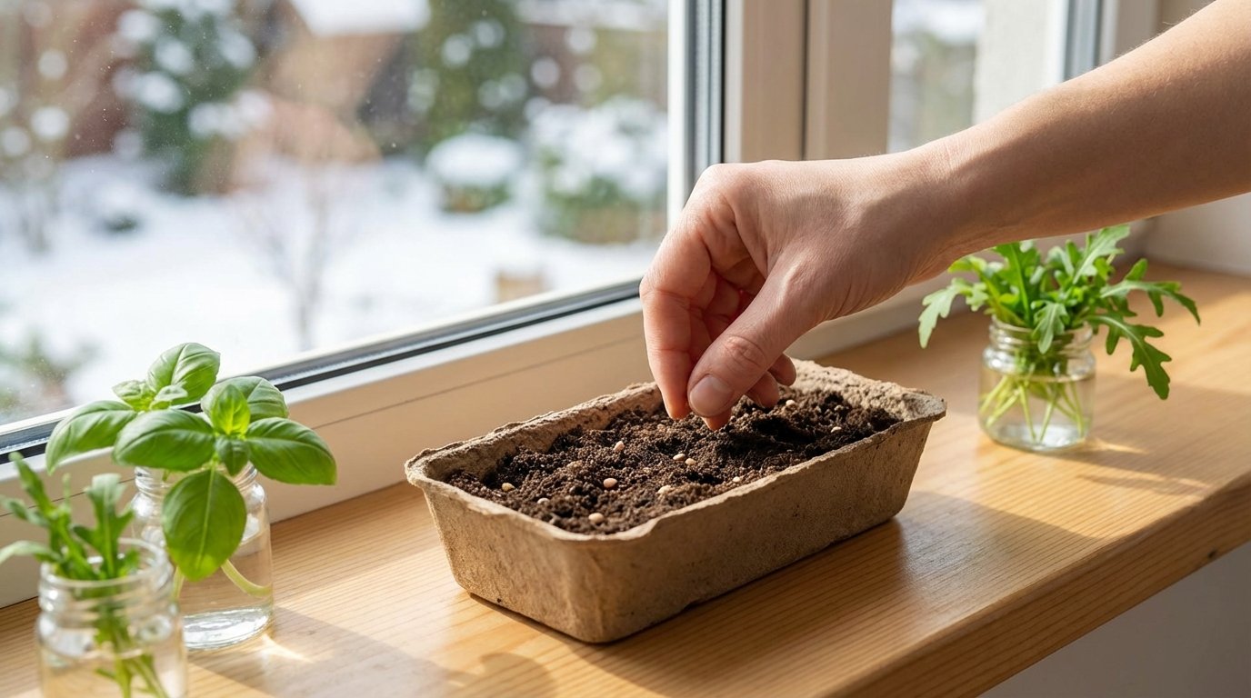 Мікрозелень руколи й базиліку взимку на підвіконні